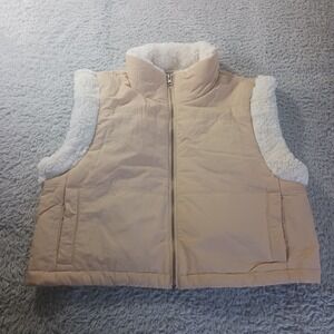 Thread Supply Sherpa‎ Lined Cropped Puffer Vest Beige NWOT Cozy Fall Layer